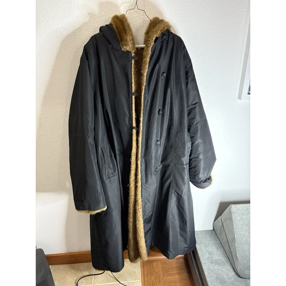 Roaman's Women's Full Length Faux-Fur‎ Coat With Hood Brown Xl Reversible